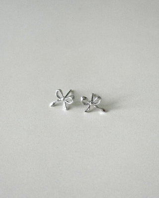 Girlie Girl Silver Bow Stud Earrings