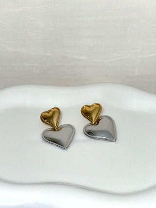 Delulu Two-Tone Double Heart Earrings