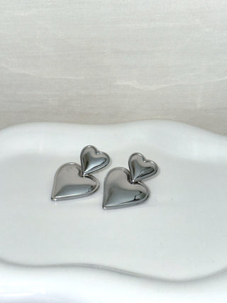 Delulu Silver Double Heart Earrings