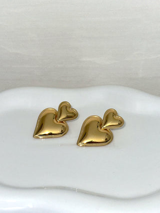 Delulu Gold Double Heart Earrings